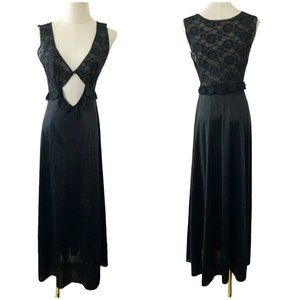 Nylon nightgown vintage 60s 70s Glydons‎ Hollywood lace long slip dress cutout M